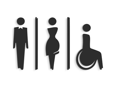 Elegant, Set 3x - Embossed Adhesive Symbols, Signage for Toilets -  Man, Woman, Disabled restroom