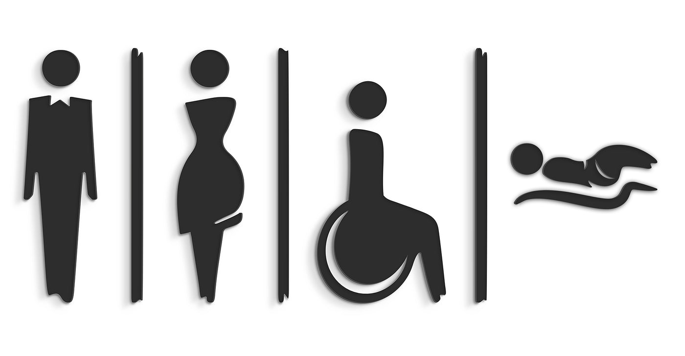 Elegant, Set 4x - Embossed Adhesive Symbols, Signage for Toilets -  Man, Woman, Disabled, Nursery