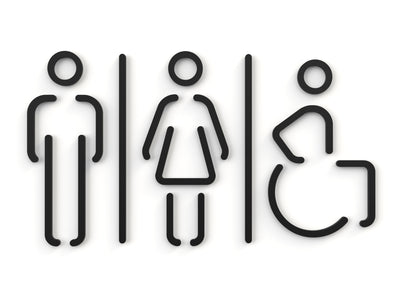 Futura, Set 3x - Embossed Adhesive Symbols, Signage for Toilets -  Man, Woman, Disabled restroom