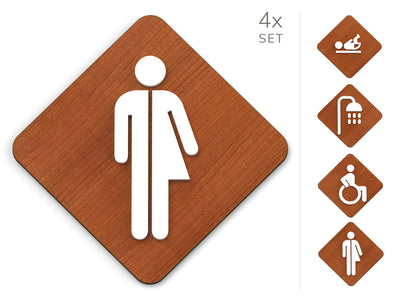 Classic, 4x Rhombus Base - Inclusive Toilet Signs Set - Gender Neutral, Disabled, Nursery, Shower