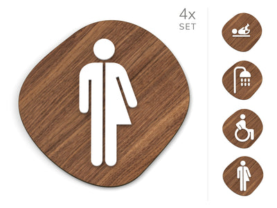 Classic, 4x Stone shaped Base - Inclusive Toilet Signs Set - Gender Neutral, Disabled, Nursery, Shower