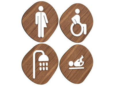 Klassisch, 4x Steinform Basis - Inklusive Toilettenschilder Set - Genderneutral, Behindert, Wickelraum, Dusche