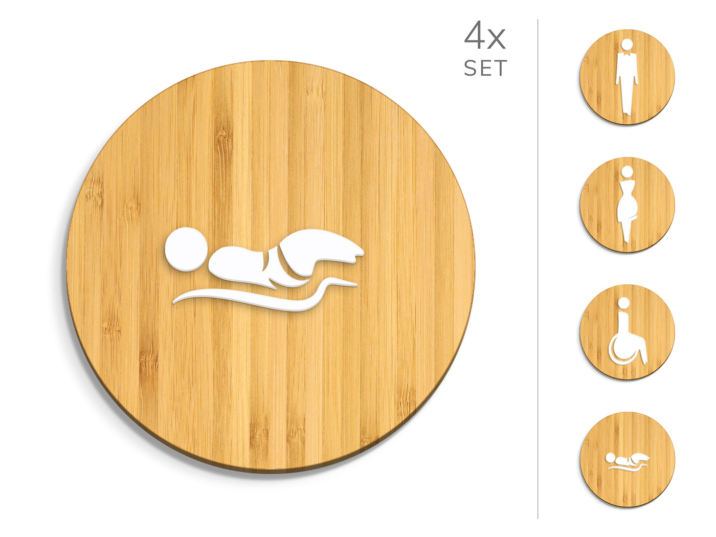 Elegant, 4x Base Redonda - Juego de letreros de aseo, Carteles de baño - Hombre, Mujer, Discapacitados, Cambiador bebé