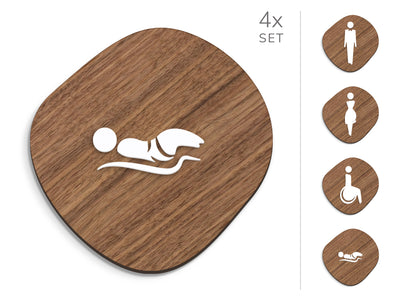 Elegant, 4x Base a forma di Pietra - Set targhe per bagno, segnaletica servizi igienici - Uomo, Donna, Disabili, Fasciatoio