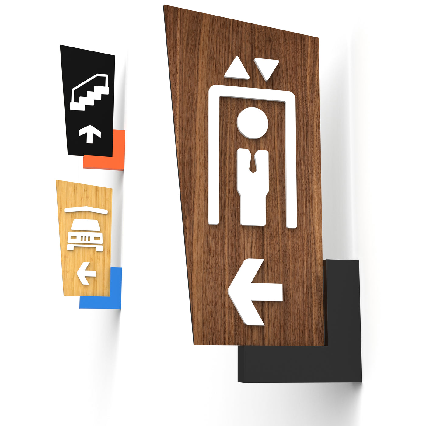 Polygonal Wayfinding Signs – Custom Symbols - Set of 3 with Arrows