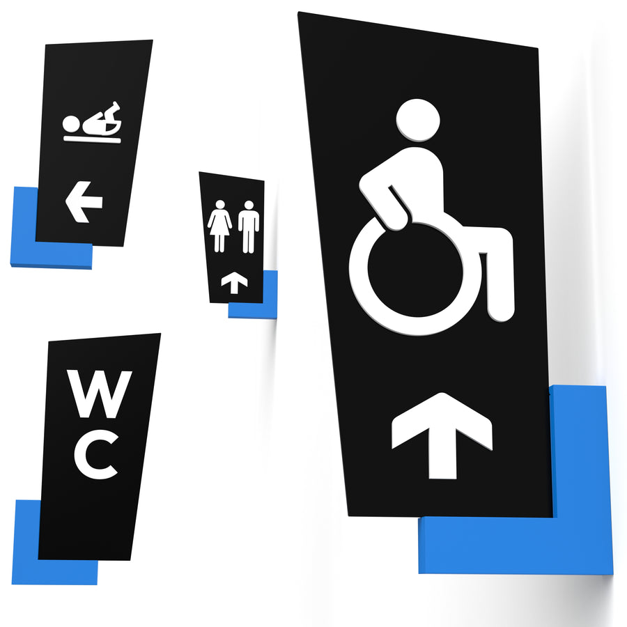 Set of 4 Wayfinding Signs with Arrows and Custom Symbols - Classic