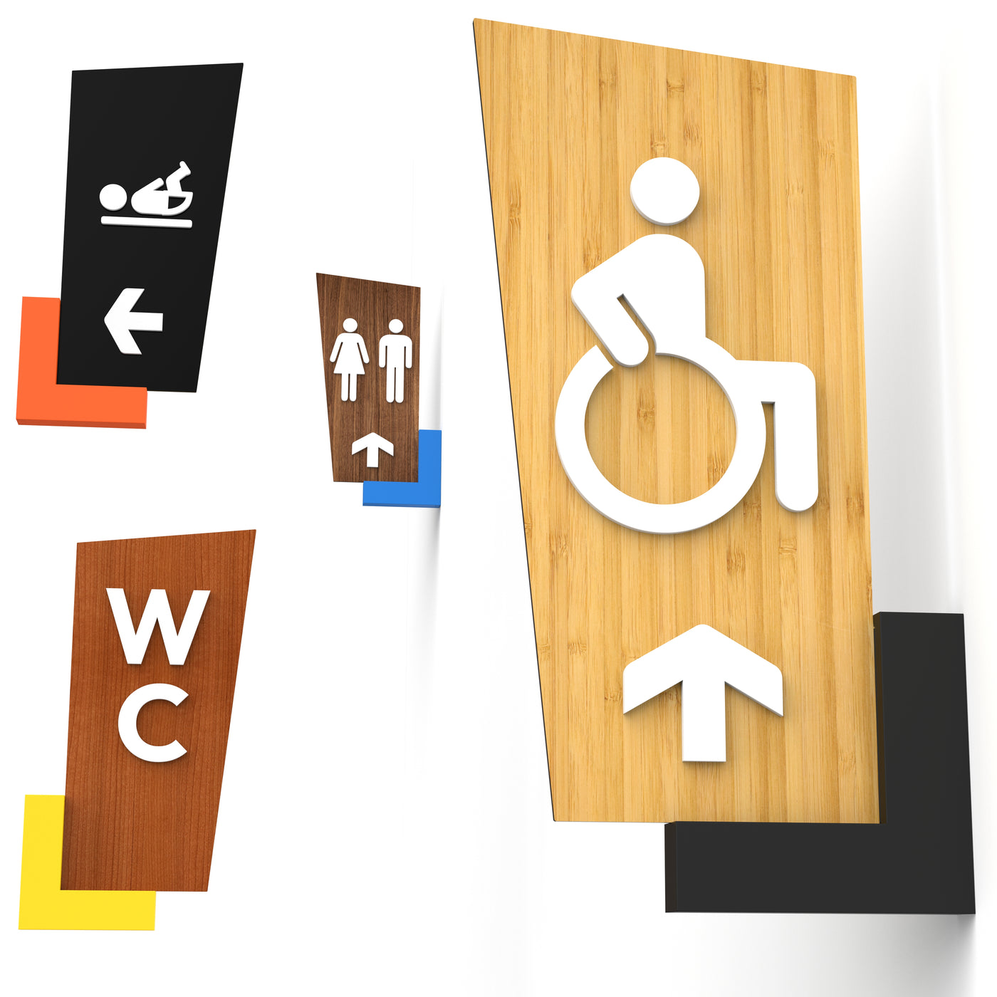 Set of 4 Wayfinding Signs with Arrows and Custom Symbols - Classic