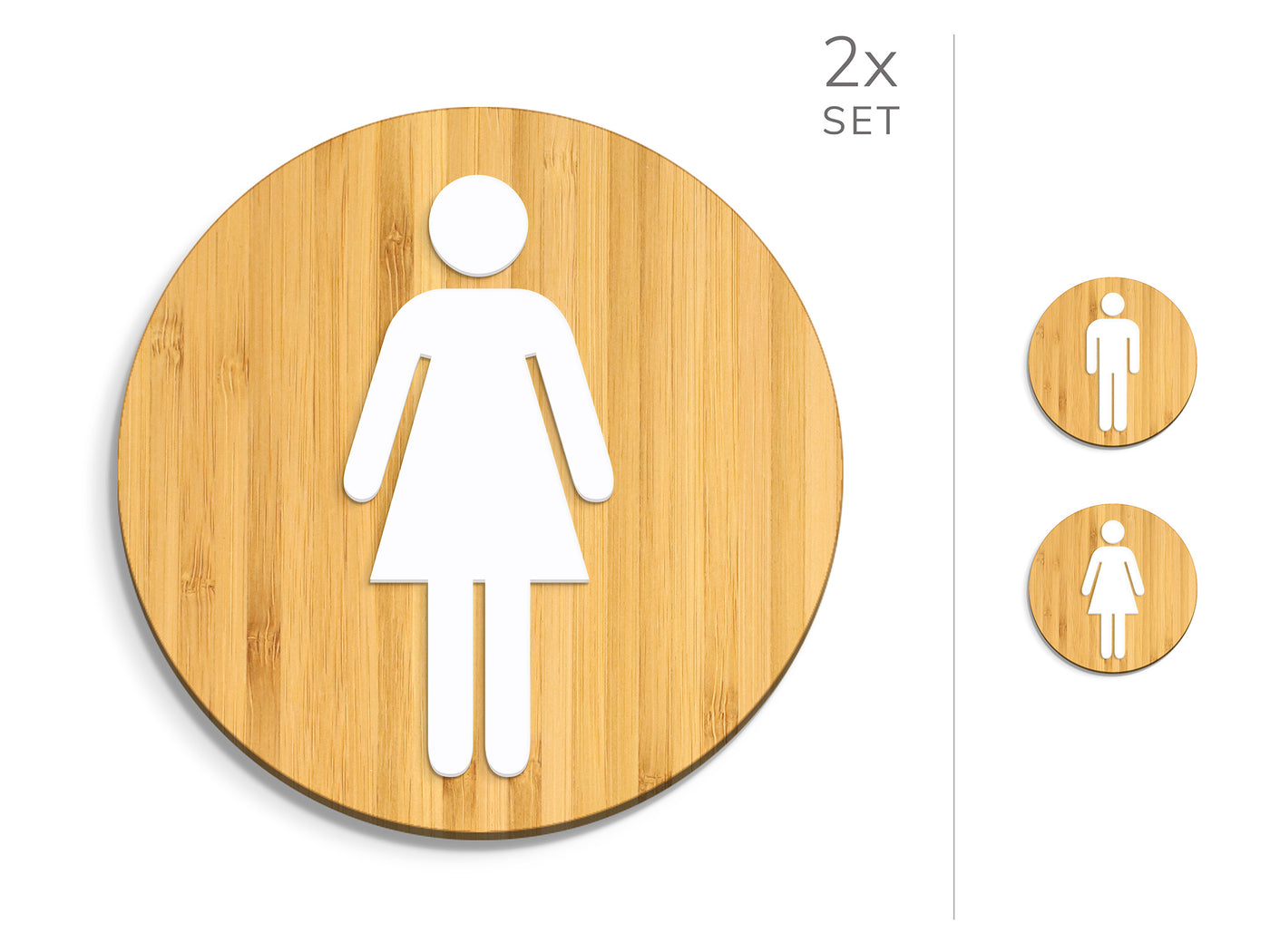 Classic, 2x Round Base - Restroom Signs Set - Man, Woman