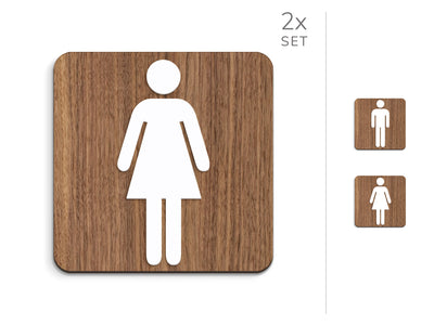Classic, 2x Quadratische Basis - Toiletten Schild, Satz Türschild WC - Mann, Frau