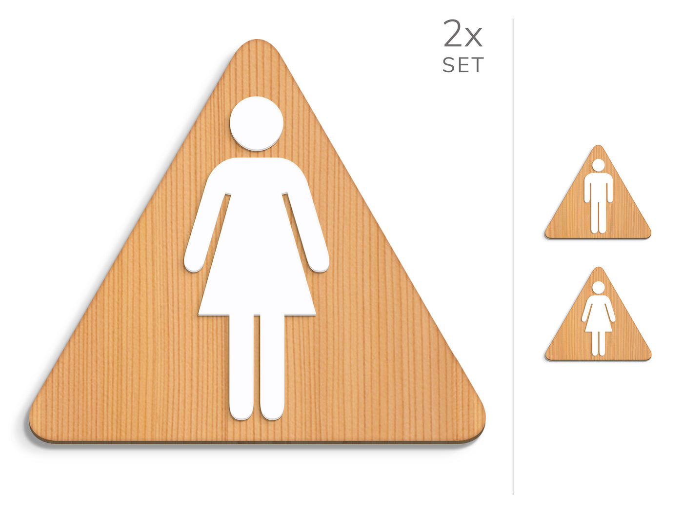 Classic, 2x Base Triangulaire - Jeu Panneau de signalisation toilettes, signalétique sanitaires - Messieurs, Mesdames