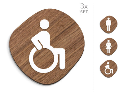 Classic, 3x Base en forme de pierre - Jeu Panneau de signalisation toilettes, signalétique sanitaires - Homme, Femme, Handicapé