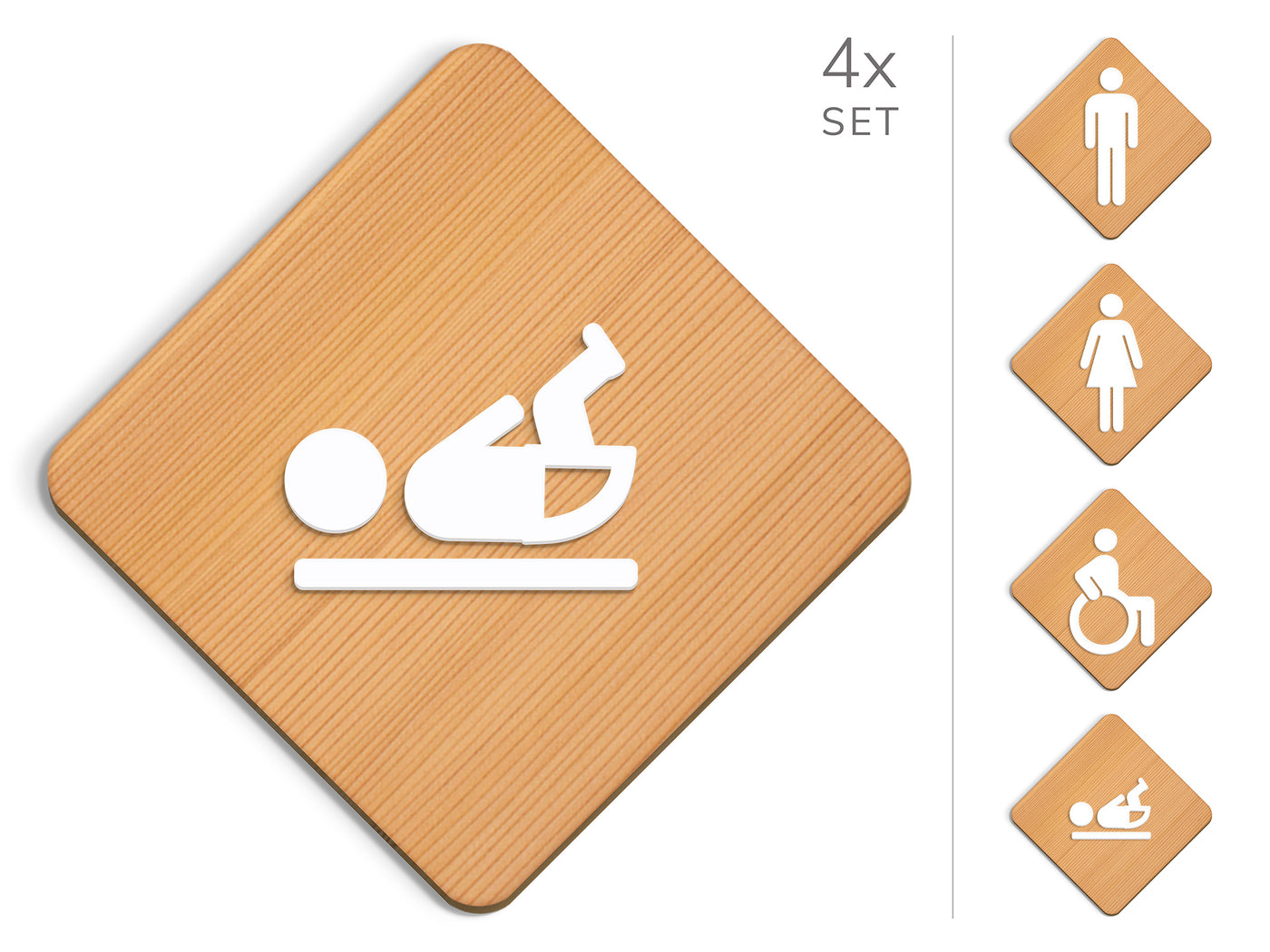 Classic, 4x Rhombus Base - Restroom Signs Set - Man, Woman, Disabled, Changing table