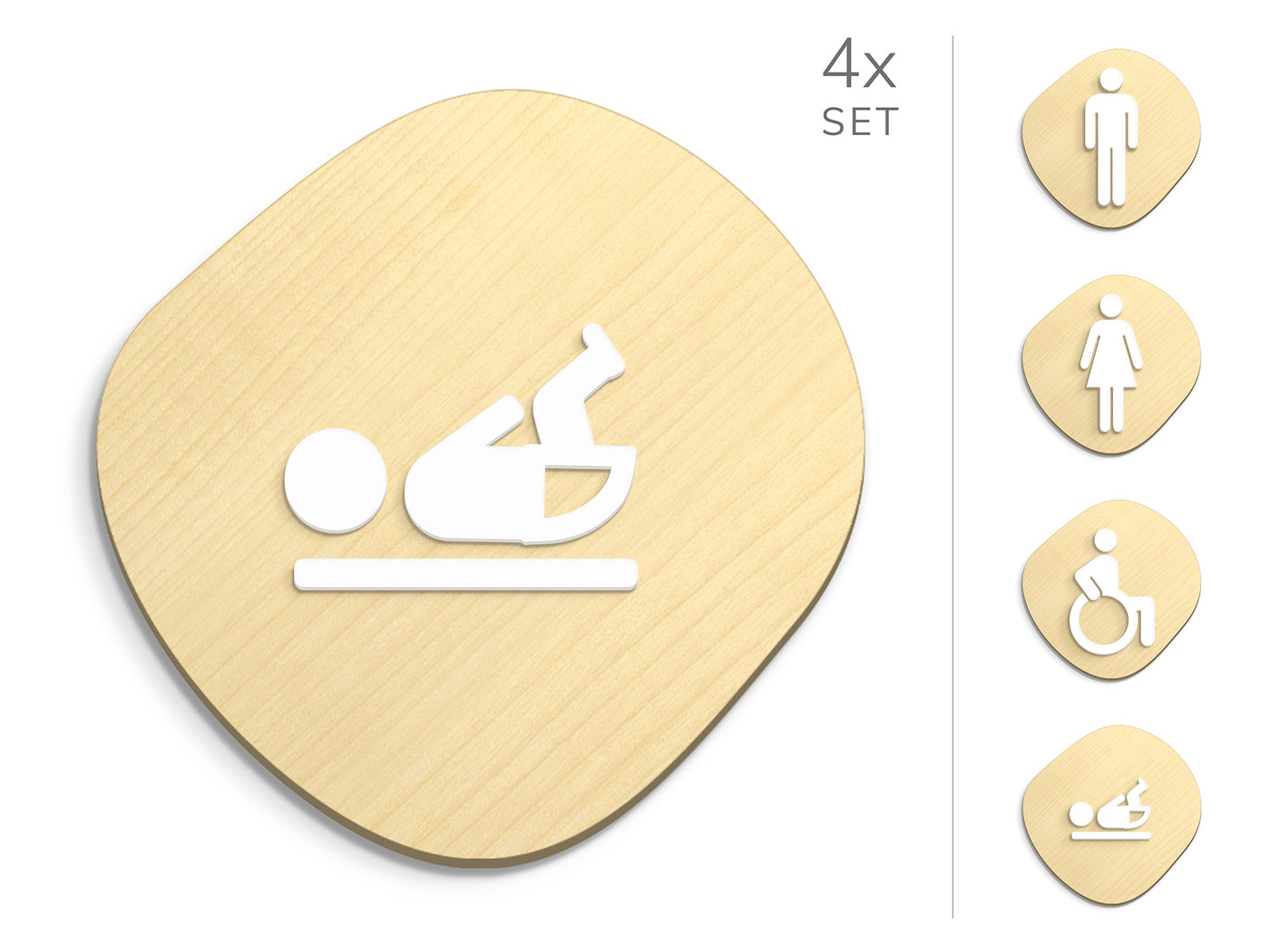 Classic, 4x Stone shaped Base - Restroom Signs Set - Man, Woman, Disabled, Changing table