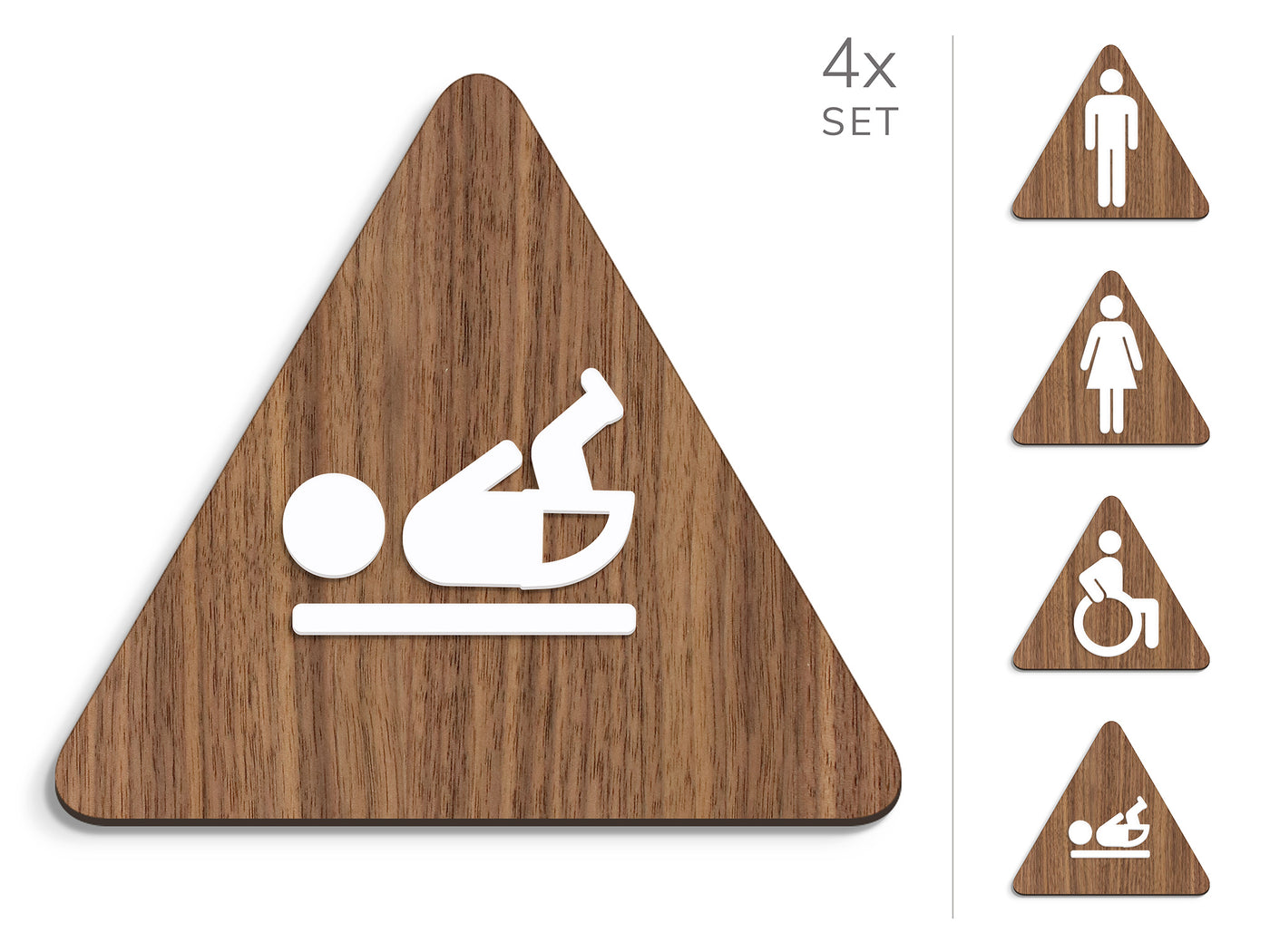 Classic, 4x Base Triangular - Juego de letreros de aseo, Carteles de baño - Hombre, Mujer, Discapacitados, Cambiador bebé