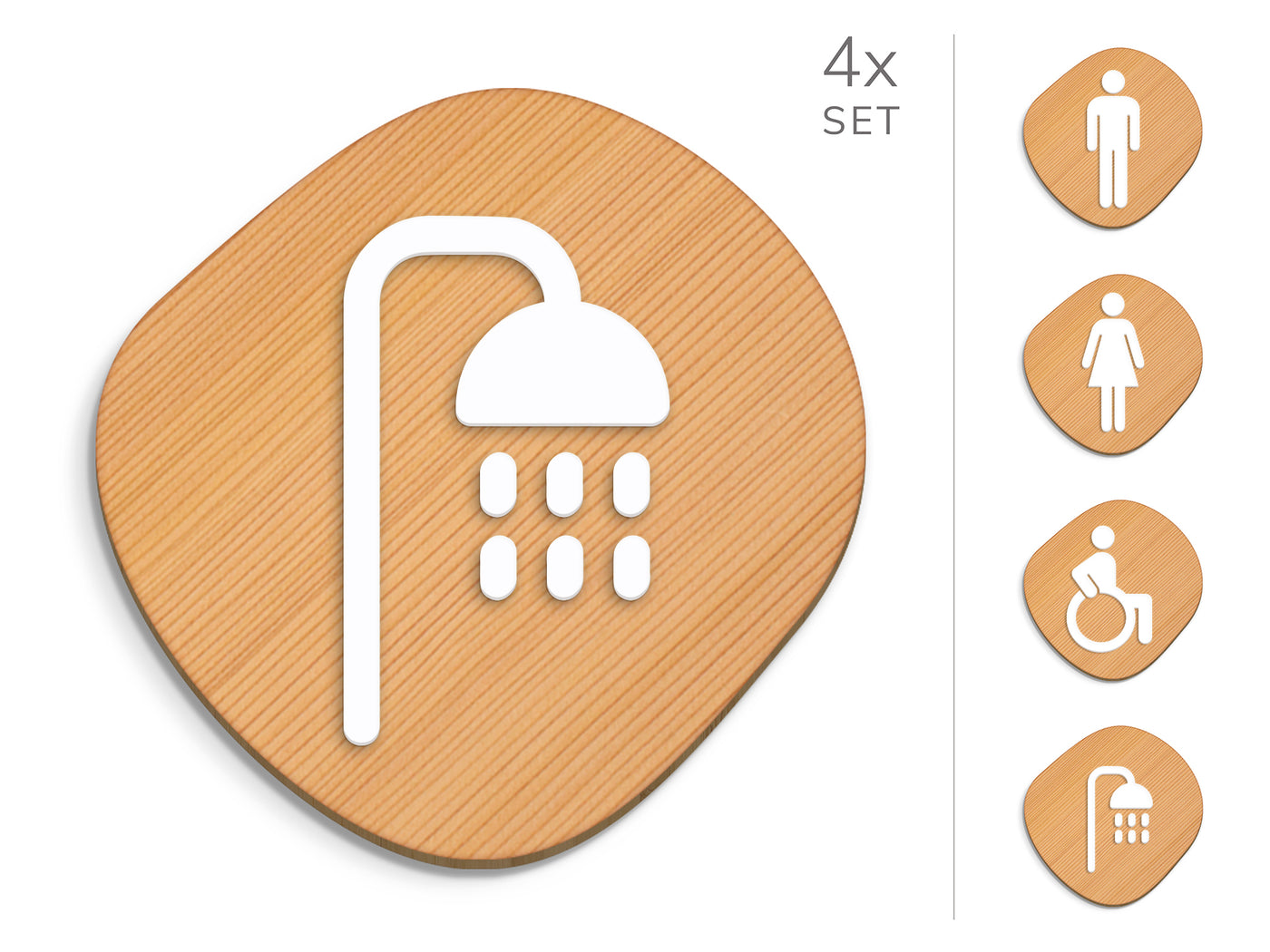 Classic, 4x Stone shaped Base - Restroom Signs Set - Man, Woman, Disabled, Shower