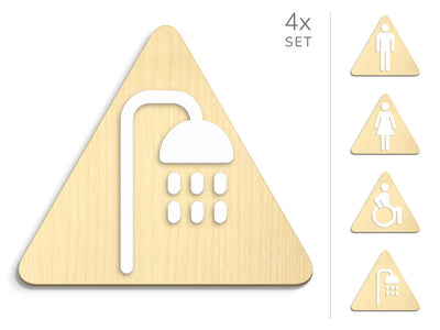 Classic, 4x Triangle Base - Restroom Signs Set - Man, Woman, Disabled, Shower