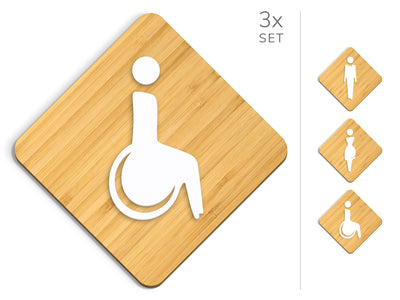 Elegant, 3x Base Losange - Jeu Panneau de signalisation toilettes, signalétique sanitaires - Homme, Femme, Handicapé
