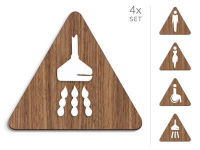 Elegant, 4x Base Triangular - Juego de letreros de aseo, Carteles de baño - Hombre, Mujer, Discapacitados, Ducha