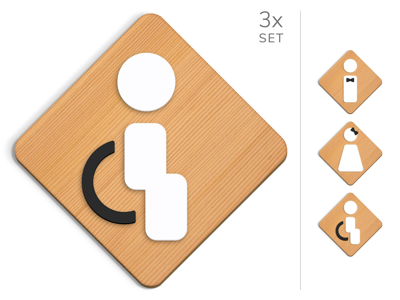 Styled knot, 3x Rhombus Base - Restroom Signs Set - Man, Woman, Disabled