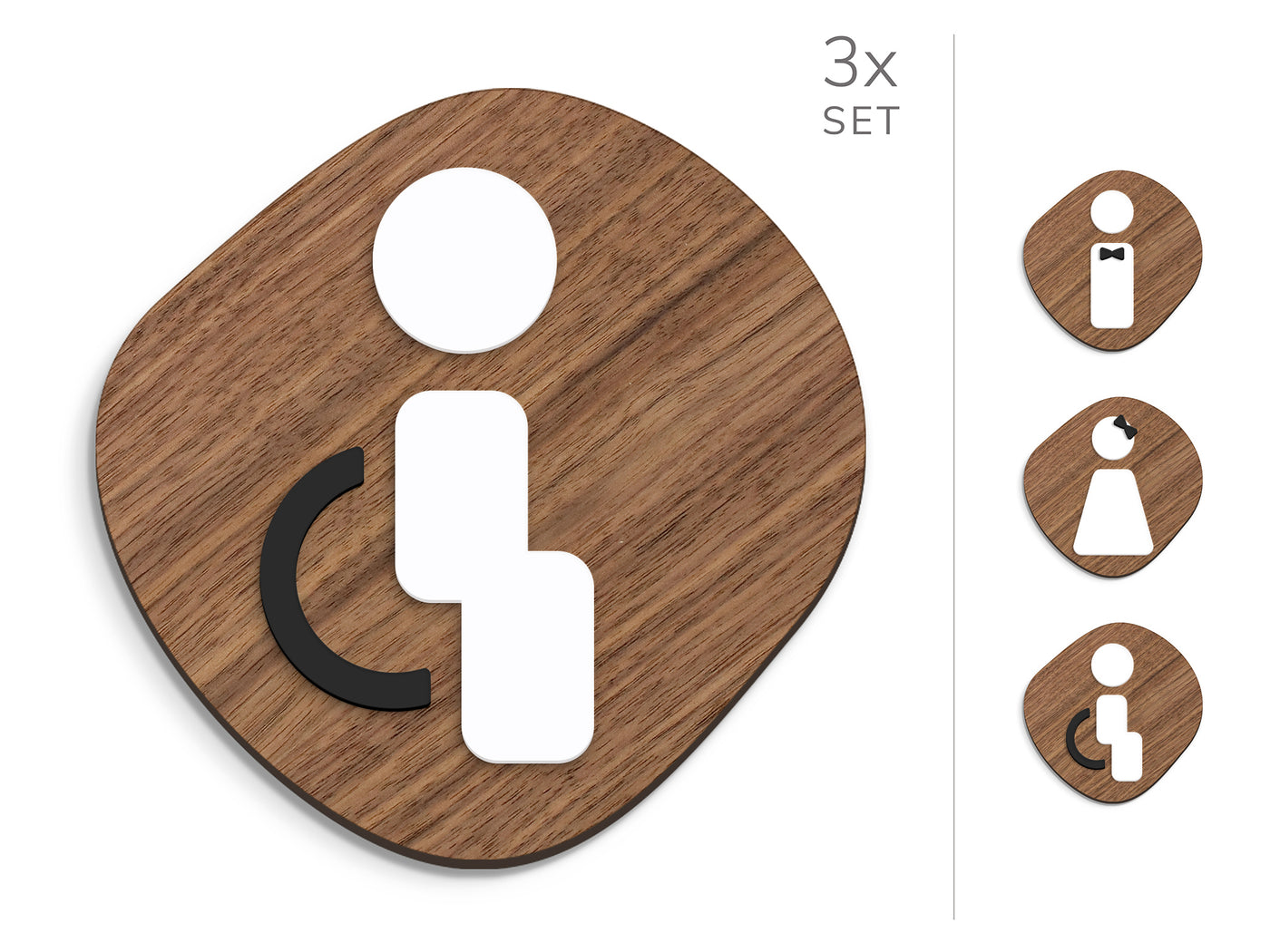 Styled knot, 3x Stone shaped Base - Restroom Signs Set - Man, Woman, Disabled