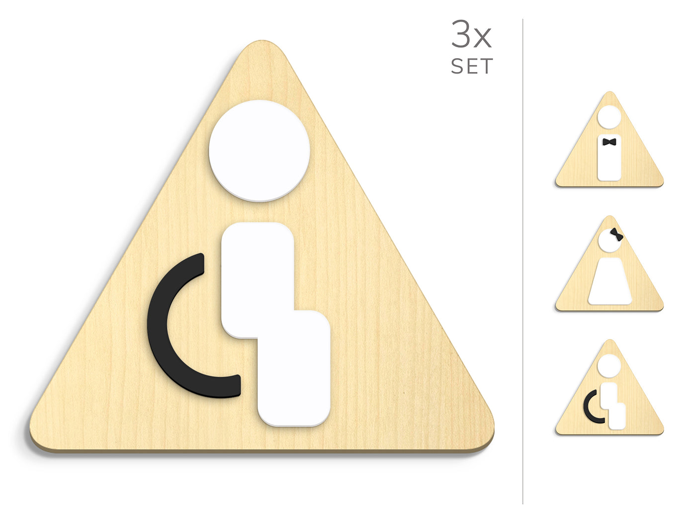 Styled knot, 3x Triangle Base - Restroom Signs Set - Man, Woman, Disabled
