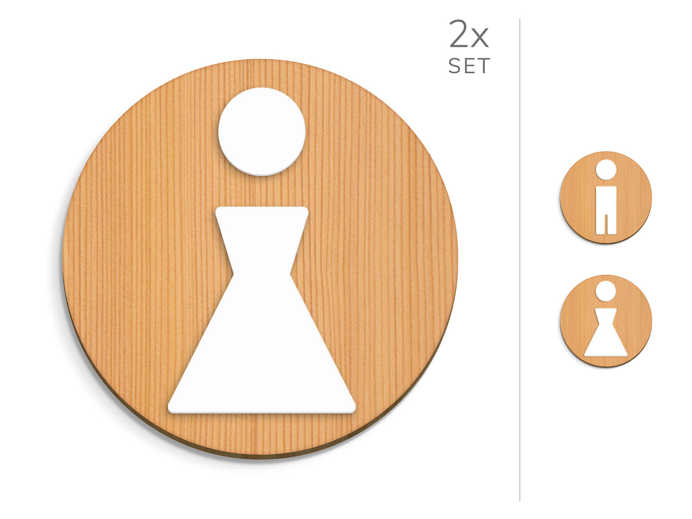 Polygonal, 2x Base Redonda - Juego de letreros de aseo, Carteles de baño - Hombre, Mujer