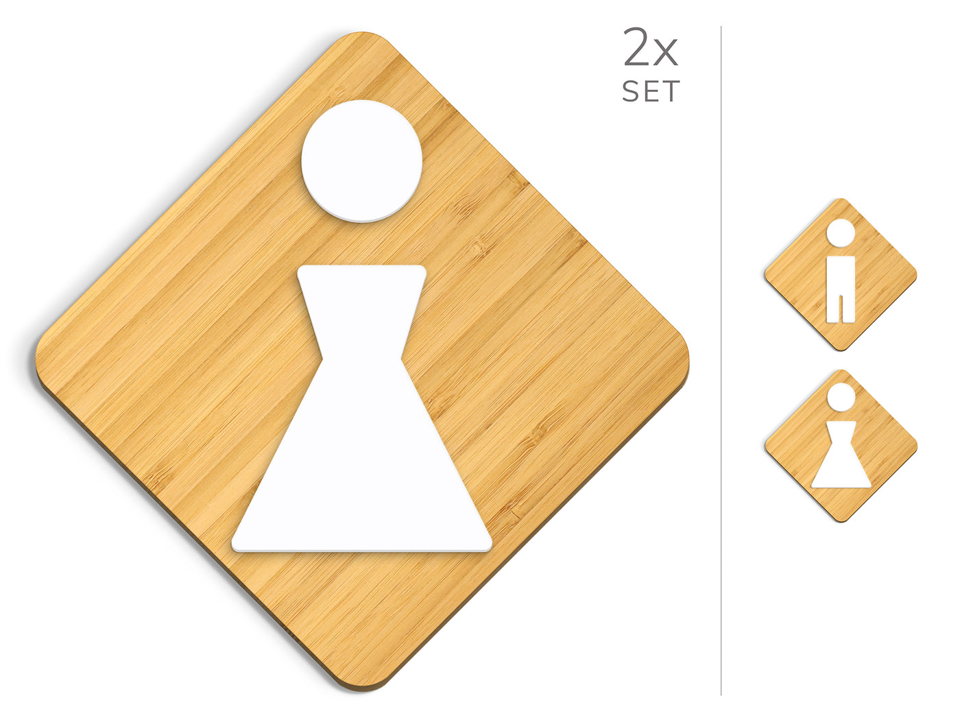 Polygonal, 2x Base Romboidal - Juego de letreros de aseo, Carteles de baño - Hombre, Mujer