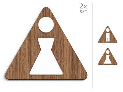Polygonal, 2x Base Triangular - Juego de letreros de aseo, Carteles de baño - Hombre, Mujer