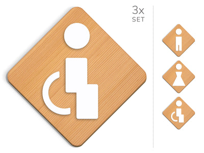 Polygonal, 3x Rhombus Sockel - Toiletten Schild, Satz Türschild WC - Mann, Frau, Behinderte