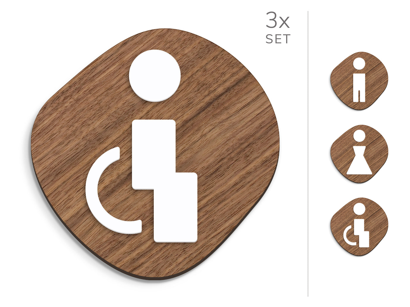 Polygonal, 3x Stone shaped Base - Restroom Signs Set - Man, Woman, Disabled