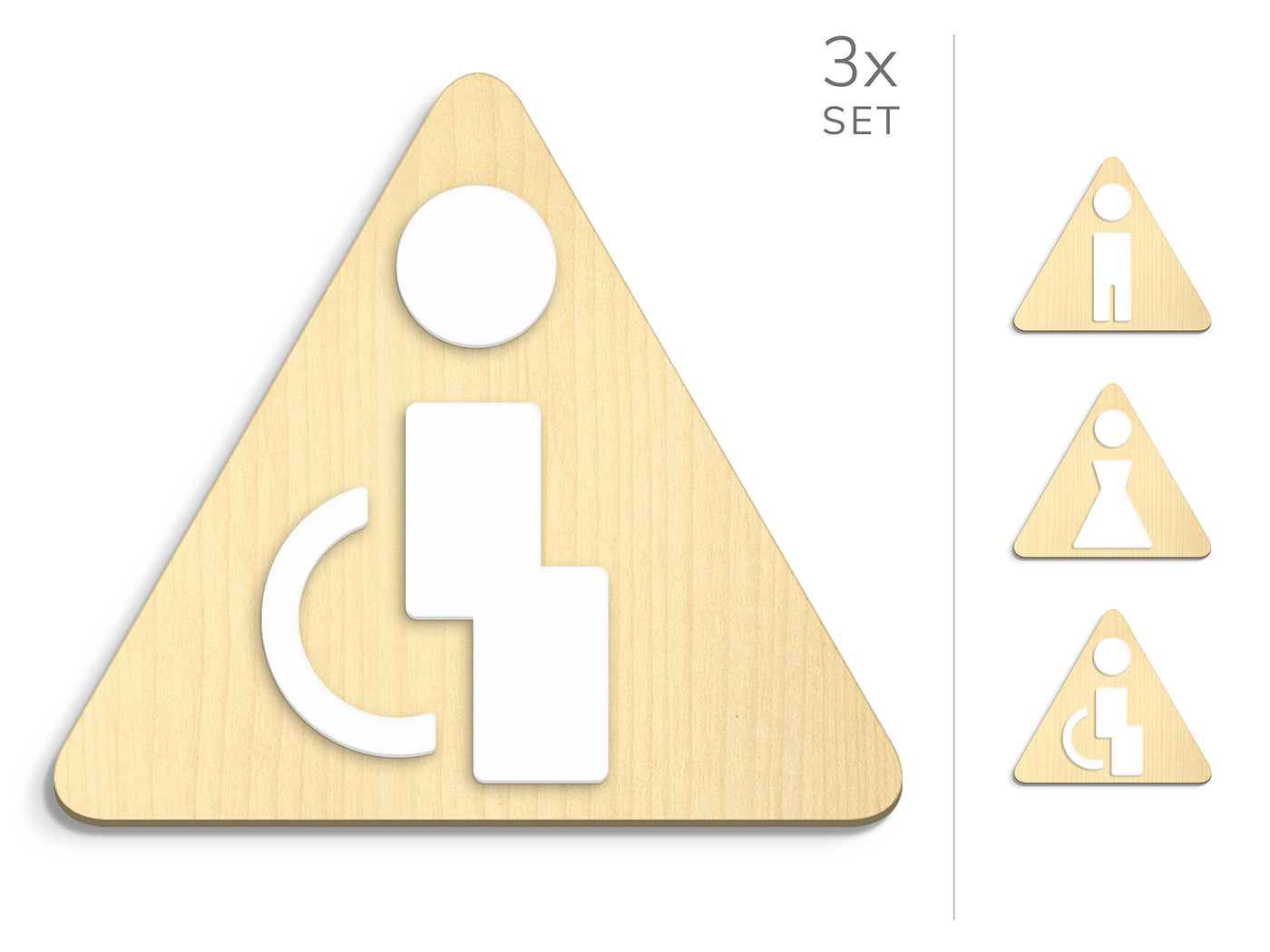 Polygonal, 3x Base Triangulaire - Jeu Panneau de signalisation toilettes, signalétique sanitaires - Homme, Femme, Handicapé