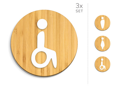 Fluid, 3x Round Base - Restroom Signs Set - Man, Woman, Disabled