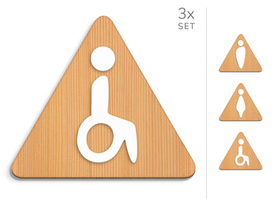 Fluid, 3x Base Triangulaire - Jeu Panneau de signalisation toilettes, signalétique sanitaires - Homme, Femme, Handicapé