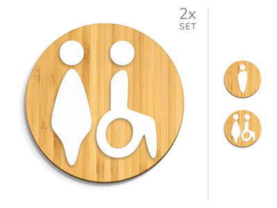 Fluid, 2x Round Base - Restroom Signs Set - Man, Woman & Disabled