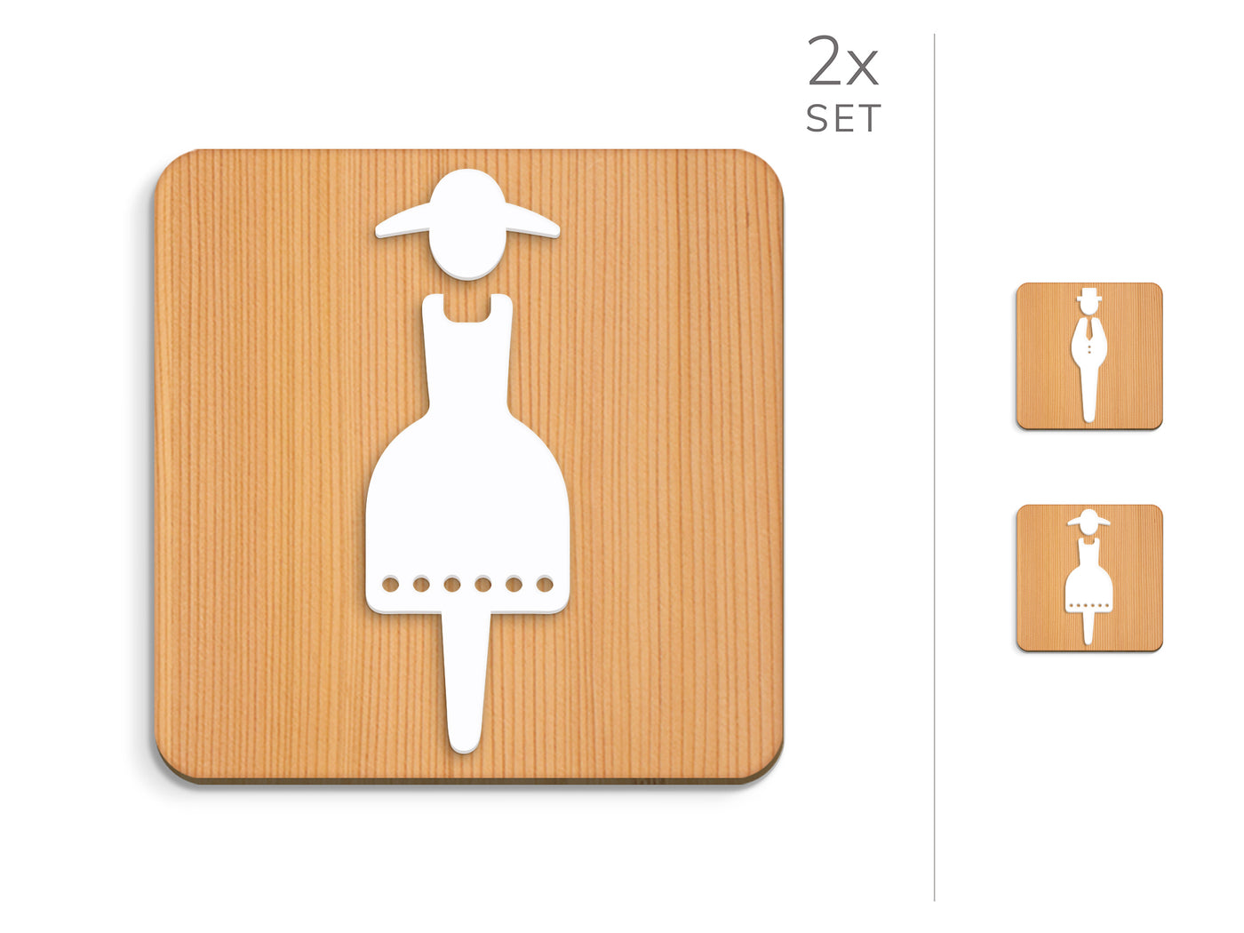 Amish, 2x Quadratische Basis - Toiletten Schild, Satz Türschild WC - Mann, Frau