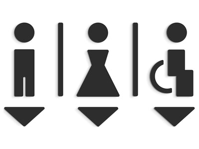 Polygonal, Set 3x - Embossed Adhesive Symbols, Signage for Toilets -  Man, Woman, Disabled restroom