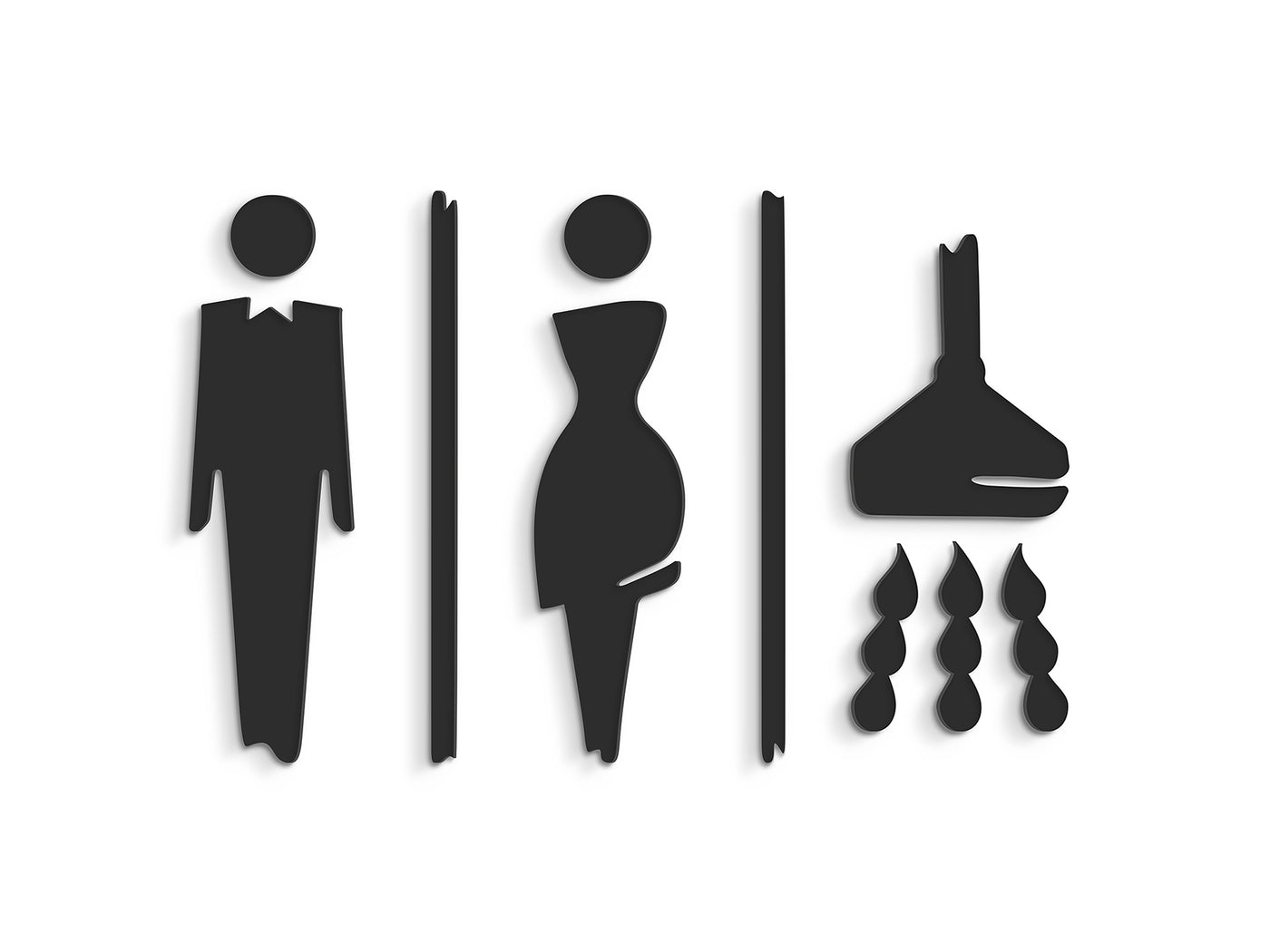Elegant, Lot 3x - Symbole autocollant en relief, Signalétique Sanitaires-  Man, Woman, Shower restroom