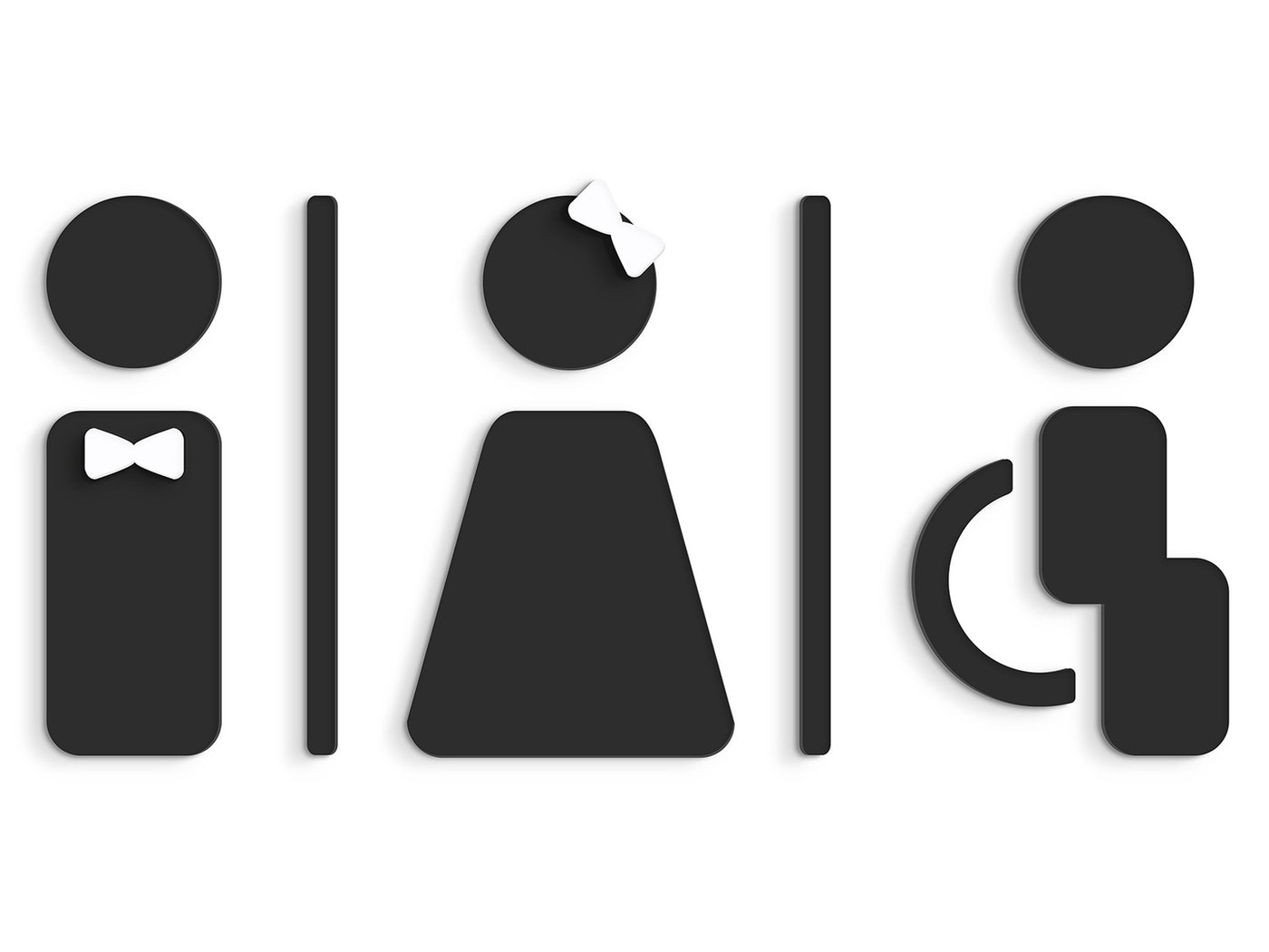 Styled knot, Set 3x - Embossed Adhesive Symbols, Signage for Toilets -  Man, Woman, Disabled restroom