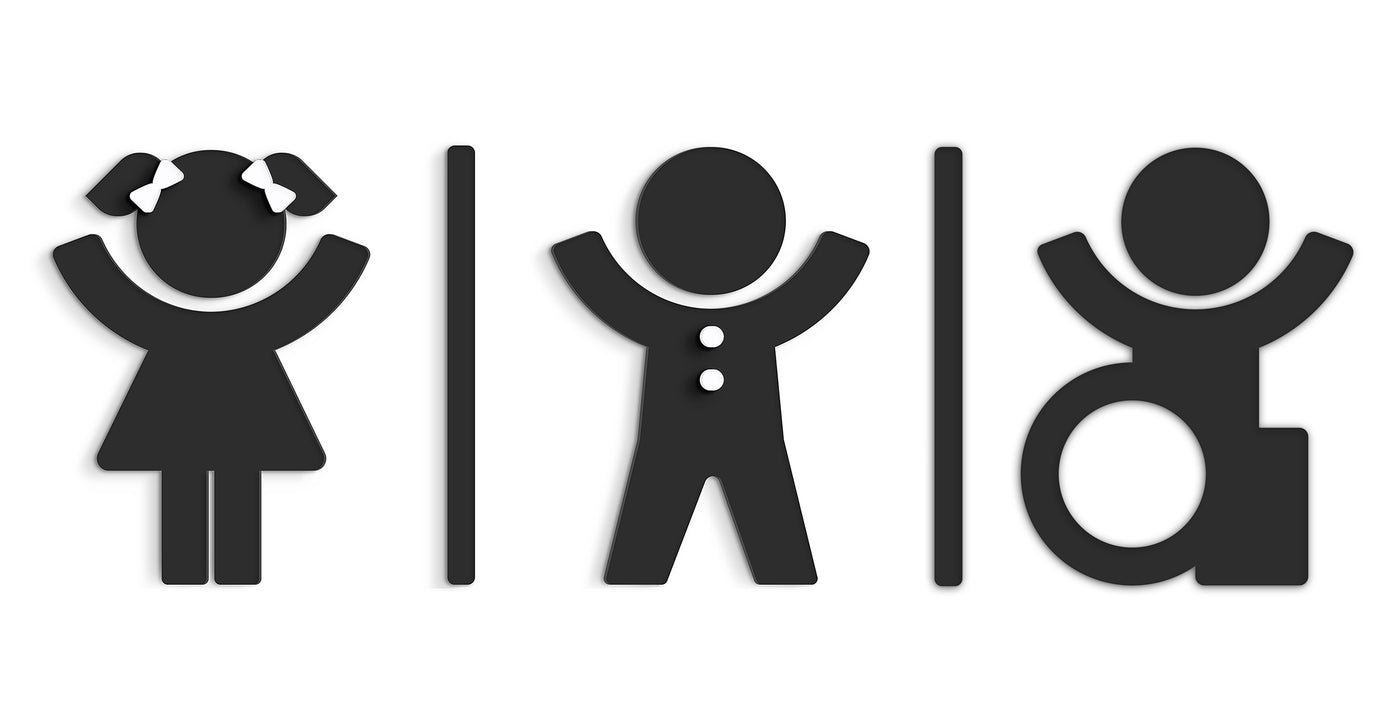 Child, Set 3x - Embossed Adhesive Symbols, Signage for Toilets -  Man, Woman, Disabled restroom