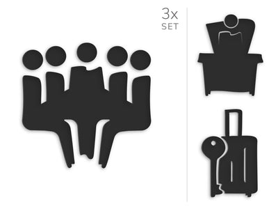 Elegant, Set 3x - Embossed Adhesive Symbols, Signage for Hotels and Offices - Management office, Luggage Room, Meeting Room