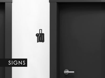 Elegant, Set 3x - Embossed Adhesive Symbols, Signage for Hotels and Offices - Management office, Luggage Room, Meeting Room