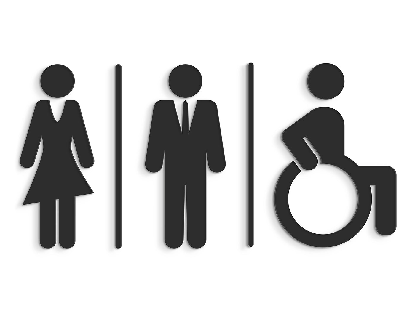 Dandy, Satz 3x - Schild WC, Geprägt Aufkleber Toilette -  Mann, Frau, Behinderte Toilette